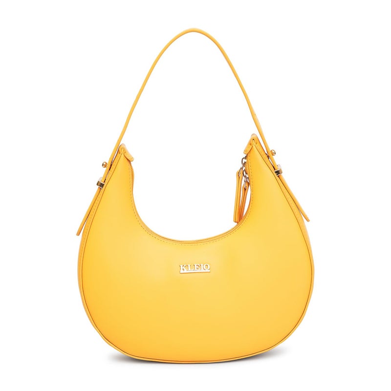 KLEIO Vegan Leather Half Moon Shoulder Handbag for Women and Girls - Mustard - Image 1